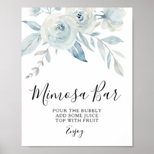 Póster letra de bar de mimosa floral azul claro