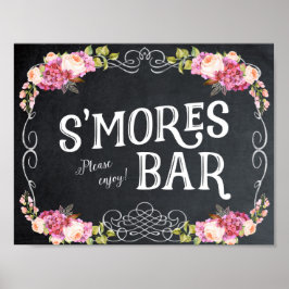 Póster letra de barra de smores pizarra floral