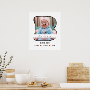 Póster Letra de bebé B personalizada con borde - Poster