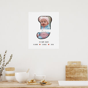 Póster Letra de bebé J personalizada con Poster de borde