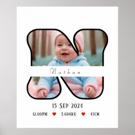 Póster Letra de bebé N personalizada con borde - Poster