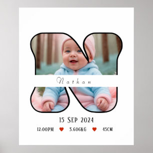 Póster Letra de bebé N personalizada con borde - Poster