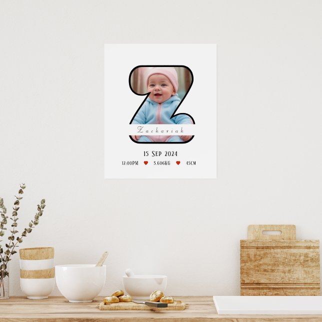 Póster Letra de bebé Z personalizada con Poster de borde (Cocina)
