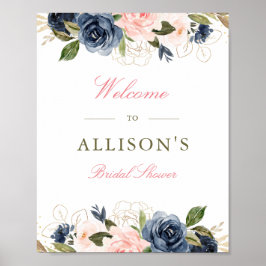 Póster letra de bienvenida a la fiesta de boda de flores 