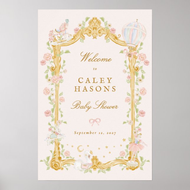 Póster letra de bienvenida para baby shower de princesa d (Frente)