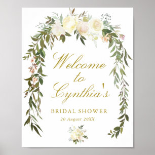 Póster letra de bienvenida para ducha de novia con flores