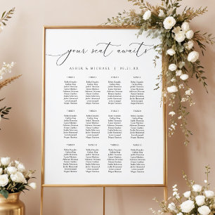 Póster Letra de Caligrafía Elegante para Asientos de Boda