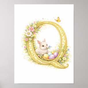 Póster Letra de Guardería Q Conejo Bebé Inicial Floral Do