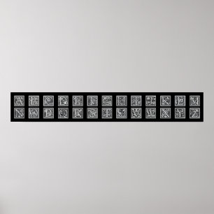 Póster Letra de madera decorativa antigua alfabeta
