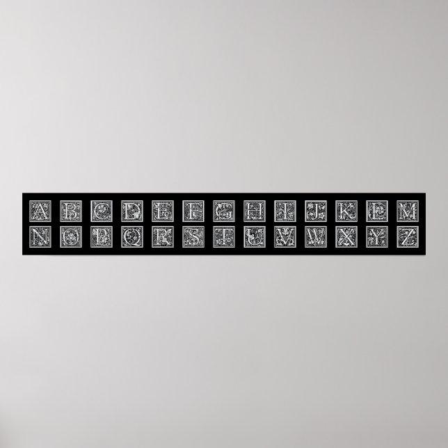 Póster Letra de madera decorativa antigua alfabeta (Frente)