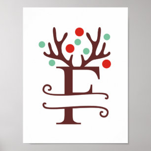 Póster Letra de reno personalizada F Monograma dividido