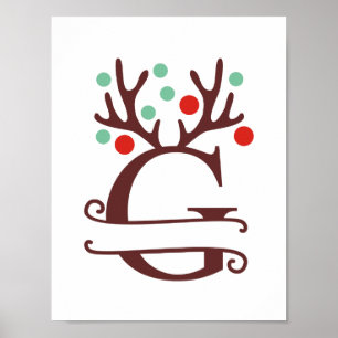 Póster Letra de reno personalizada G Monograma dividido