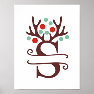 Póster Letra de reno personalizada S Monograma dividido