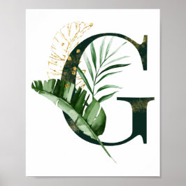 Póster Letra decorativa G con hojas tropicales Poster