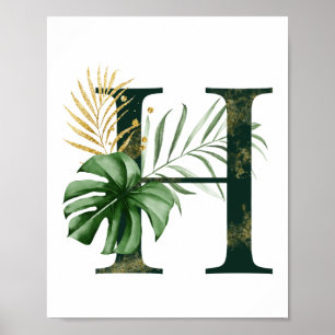 Póster Letra decorativa H con hojas tropicales Poster