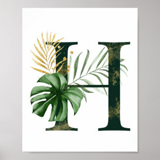 Póster Letra decorativa H con hojas tropicales Poster