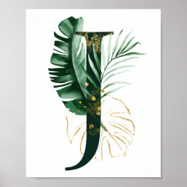 Póster Letra decorativa J con hojas tropicales Poster