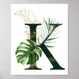 Póster Letra decorativa K con hojas tropicales Poster