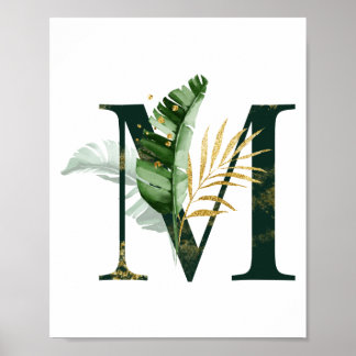 Póster Letra decorativa M con hojas tropicales