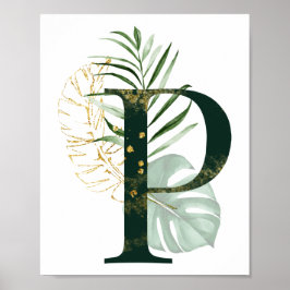 Póster Letra decorativa P con hojas tropicales