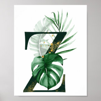 Póster Letra decorativa Z con hojas tropicales