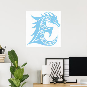 Póster Letra E de estilo dragón, alfabeto de dragón, mono