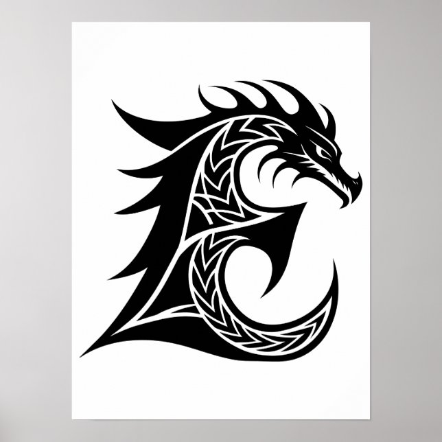 Póster Letra E de estilo dragón, alfabeto de dragón, mono (Frente)