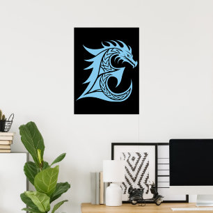 Póster Letra E de estilo dragón, alfabeto de dragón, mono