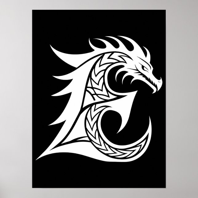 Póster Letra E de estilo dragón, alfabeto de dragón, mono (Frente)