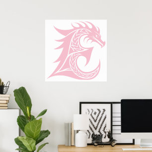 Póster Letra E de estilo dragón, alfabeto de dragón, mono