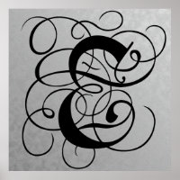 Letra E, monograma gótico Poster negro