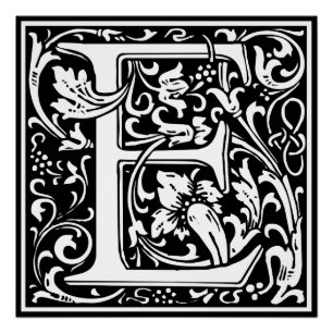 Póster Letra E Monograma Medieval Art Nouveau