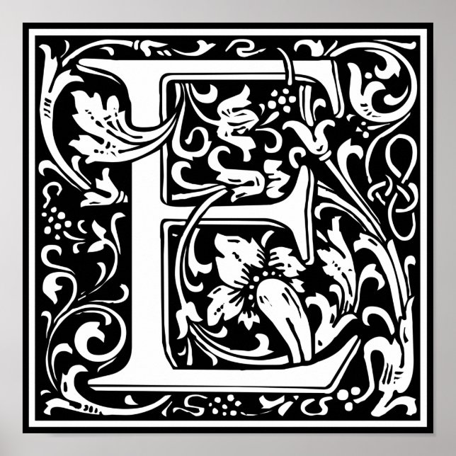 Póster Letra E Monograma medieval Vintage Inicial (Frente)