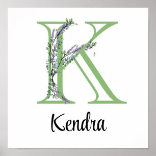 Póster Letra elegante del alfabeto K Lavender Eucalyptus