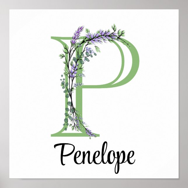 Póster Letra elegante del alfabeto P Lavender Eucalyptus (Frente)
