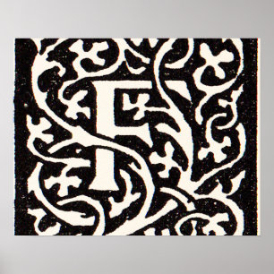 Póster Letra F Art Nouveau Monograma Antiguo