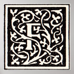 Póster Letra F Art Nouveau Monograma Antiguo