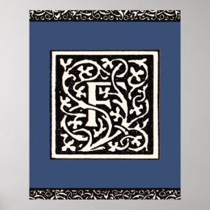 Póster Letra F Art Nouveau Monograma Vintage