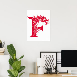 Póster Letra F de estilo dragón, alfabeto de dragón, mono