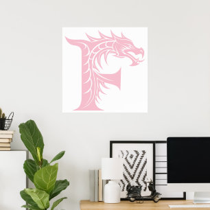 Póster Letra F de estilo dragón, alfabeto de dragón, mono