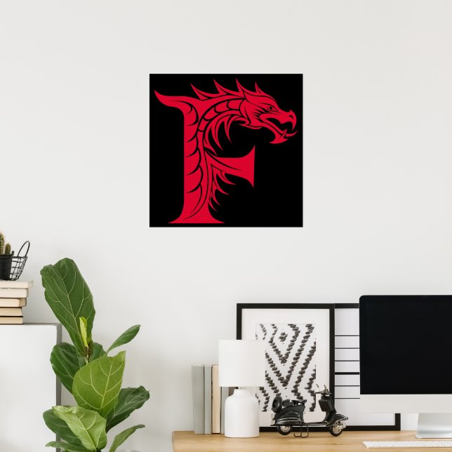 Póster Letra F de estilo dragón, alfabeto de dragón, mono (Oficina en casa)