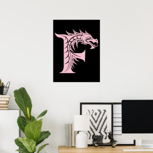 Póster Letra F de estilo dragón, alfabeto de dragón, mono