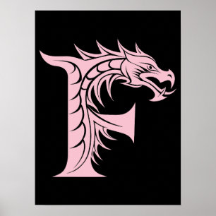 Póster Letra F de estilo dragón, alfabeto de dragón, mono