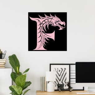 Póster Letra F de estilo dragón, alfabeto de dragón, mono