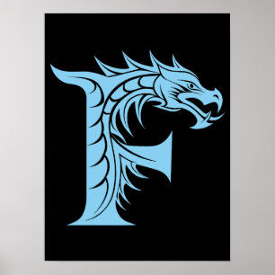 Póster Letra F de estilo dragón, alfabeto de dragón, mono