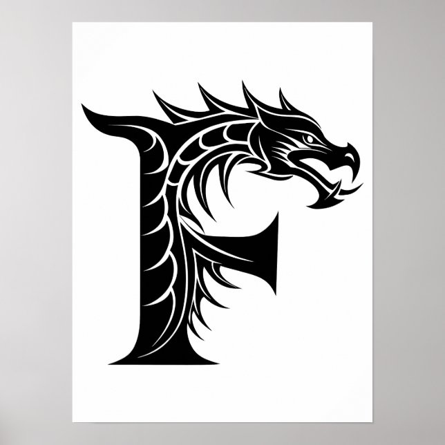 Póster Letra F de estilo dragón, alfabeto de dragón, mono (Frente)
