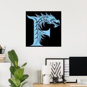 Póster Letra F de estilo dragón, alfabeto de dragón, mono