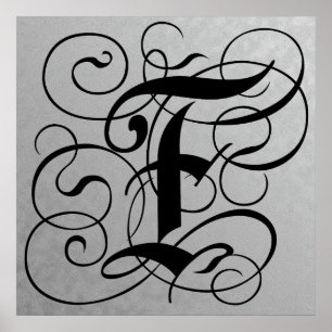 Póster Letra F, monograma gótico Poster negro