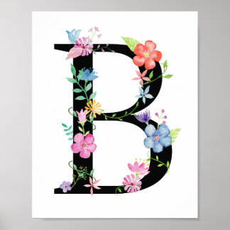 Póster Letra floral acuarela B Poster