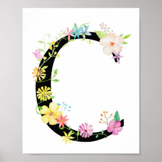 Póster Letra floral acuarela C Poster